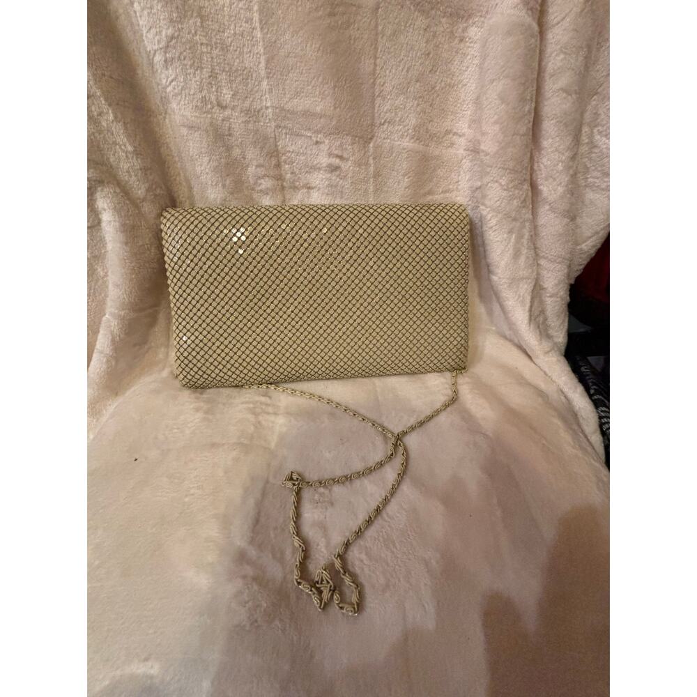 Vintage Gold Aluminum Mesh Evening Clutch, 1970s Disco Beaded Bag with Chain, - Picture 7 of 7